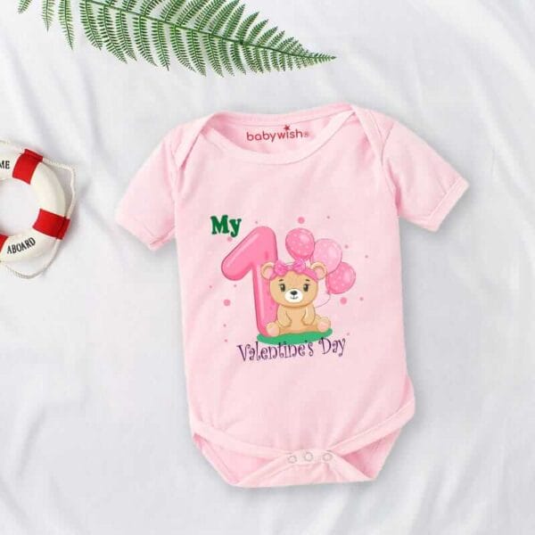Baby First Valentine Day Romper Clothes Baby valentine Bodysuits Newborn Outfit Envelop Neck Half Sleeve Unisex Onesies"First Valentine Balloon " - Image 4