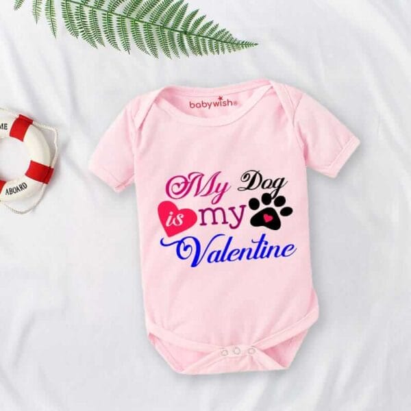 Baby First Valentine Day Romper Clothes Baby valentine Bodysuits Newborn Outfit Envelop Neck Half Sleeve Unisex Onesies"My Dog is my Valentine" - Image 4