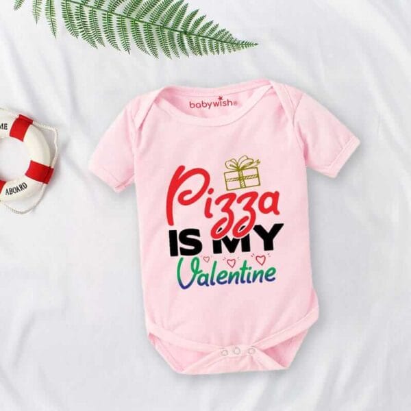 Baby First Valentine Day Romper Clothes Baby valentine Bodysuits Newborn Outfit Envelop Neck Half Sleeve Unisex Onesies"Pizza is my Valentine" - Image 4