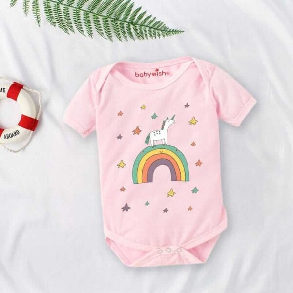 Baby First Birthday Celebrations Romper Clothes Baby Newborn Bodysuits Outfit Envelop Neck Half Sleeve Unisex Onesies "Unicorn Print"