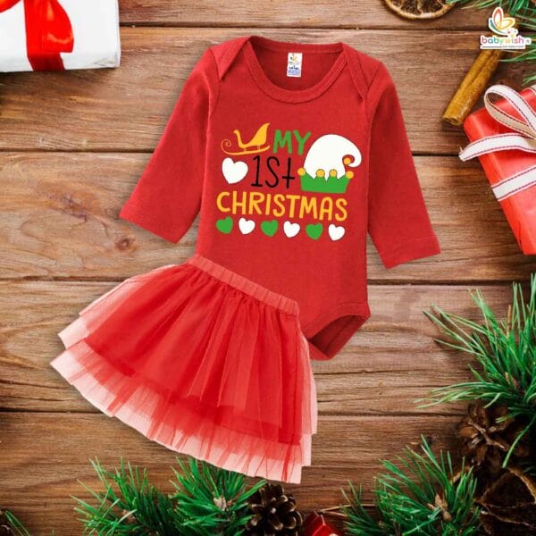 Newborn girls tutu skirt Full Sleeve romper Christmas print onesies bodysuits for baby 0 to 12 months