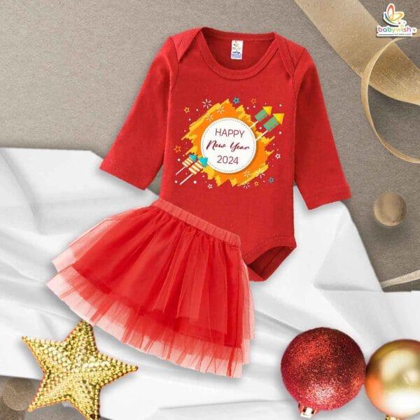 Newborn girls tutu skirt Full Sleeve romper New Year print onesies bodysuits for baby 0 to 12 months