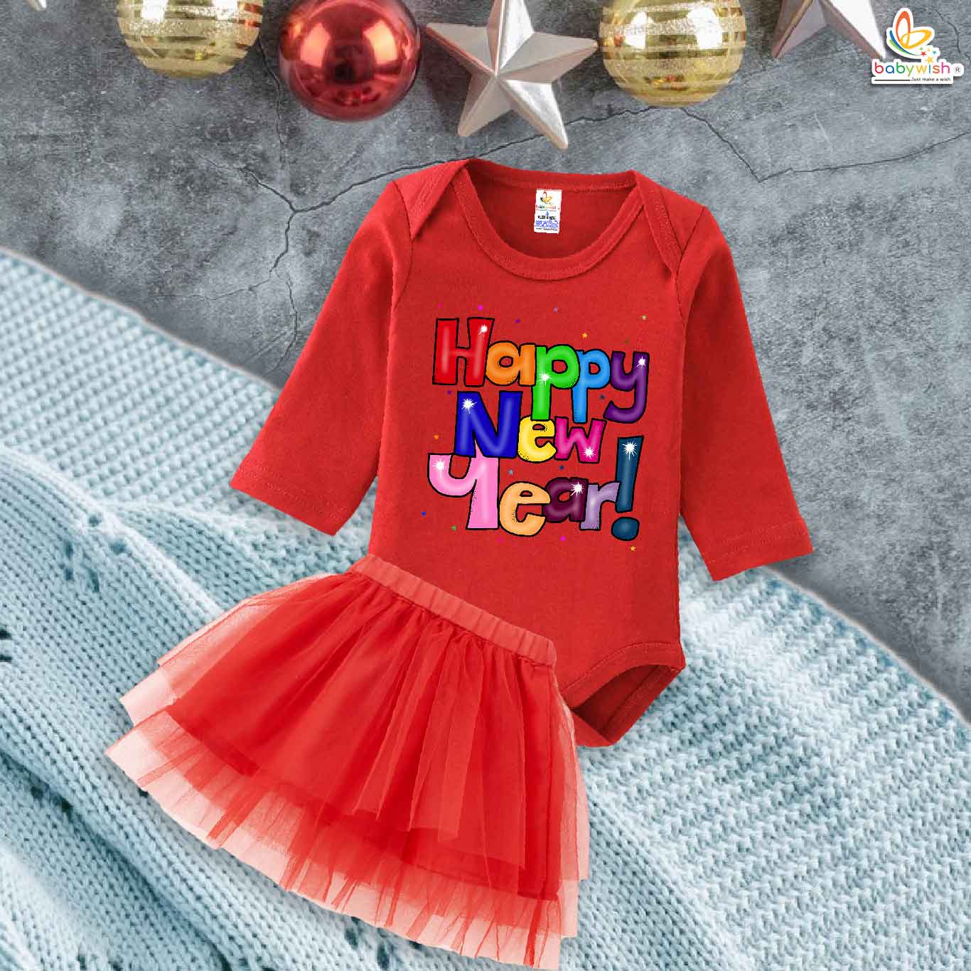 Newborn girls tutu skirt Full Sleeve romper New Year print onesies bodysuits for baby 0 to 12 months