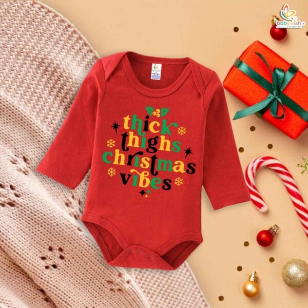 Babywish Christmas Romper Clothes My First Merry Bodysuit Romper Thick thighs Christmas vibes