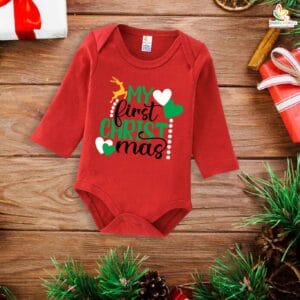 My First Christmas Romper | My First Christmas Heart Print Bodysuit for Baby Boys & Girls | Festive Holiday Outfit – Babywish