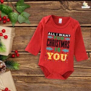 My First Christmas Romper | All I Want for Christmas Is You Print Bodysuit for Baby Boys & Girls | Festive Holiday Outfit – Babywish