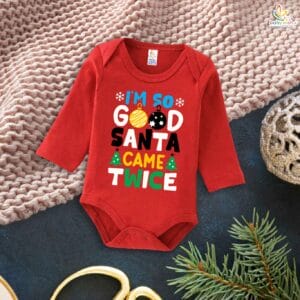 My First Christmas Romper | I Am So Good Santa Came Twice Print Bodysuit for Baby Boys & Girls | Funny Holiday Baby Outfit – Babywish