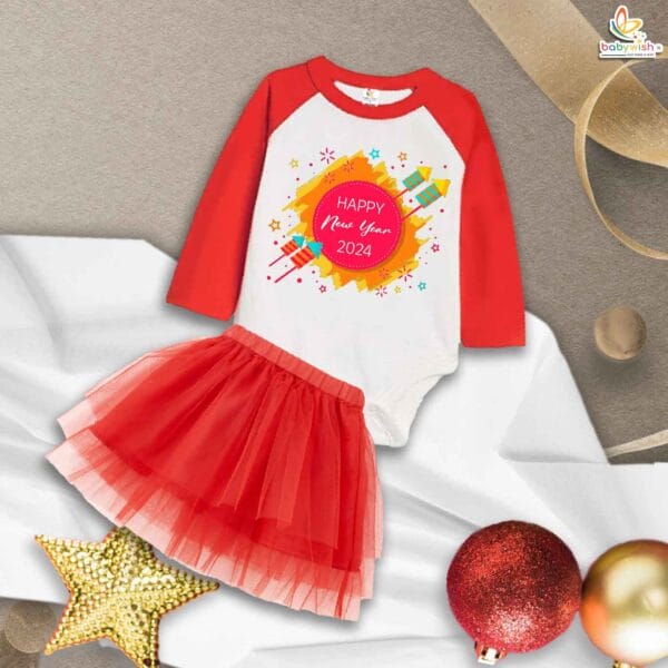 Newborn girls tutu skirt Full Sleeve romper New Year print onesies bodysuits for baby 0 to 12 months - Image 2