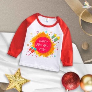 My First New Year T-Shirt | Happy New Year Firecracker Print Full Sleeve Baby Tee | Festive Winter Outfit for Boys & Girls – Babywish