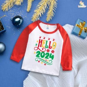 My First New Year T-Shirt | Hello Print Full Sleeve Baby Tee | Winter New Year Outfit for Baby Boys & Girls – Babywish