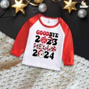 My First New Year T-Shirt | Goodbye 2023 Hello 2024 Hat Print Full Sleeve Baby Tee | Winter Outfit for Boys & Girls – Babywish