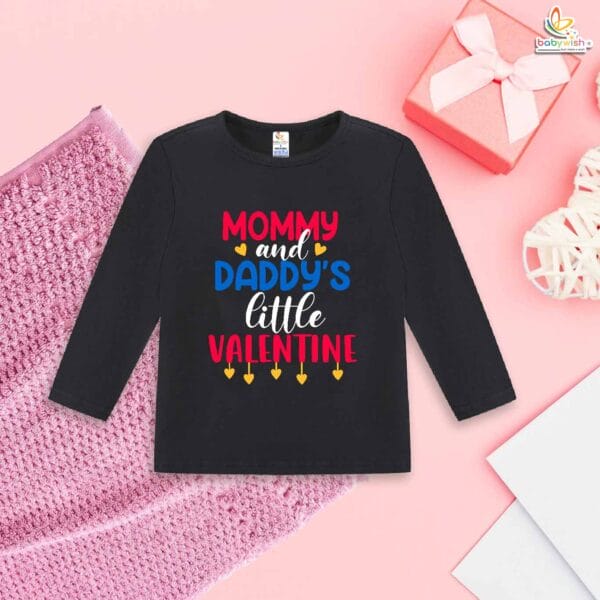 My First Valentine's Day Baby T-Shirt – Mommy & Daddy's Little Valentine | Cute Full Sleeve Infant Outfit | Baby Girl & Boy Valentine's Gift – Babywish - Image 3
