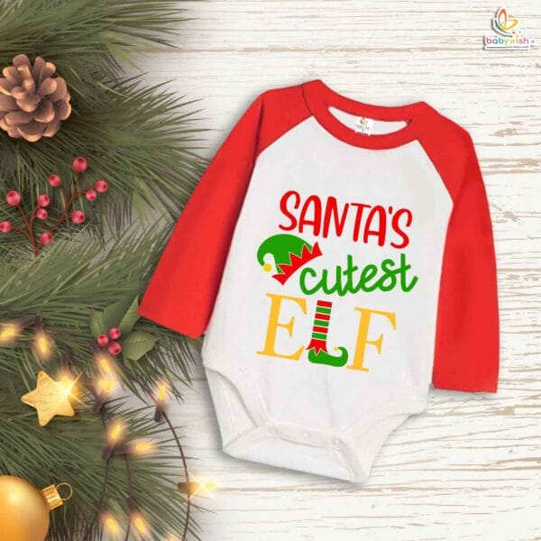 Babywish Christmas Romper Clothes My First Merry Bodysuit Romper Santa's cutest ELF Print - Image 2