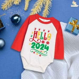My First New Year Romper | Hello Print Full Sleeve Baby Bodysuit | Winter Festive Outfit for Boys & Girls – Babywish