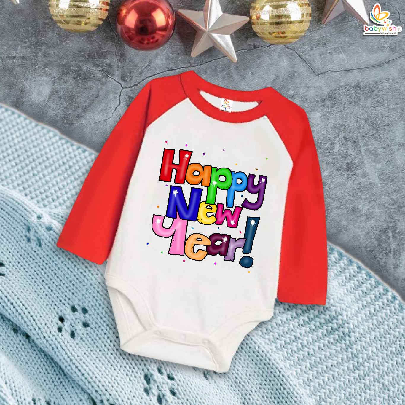 My First New Year Romper | Happy New Year! Print Full Sleeve Baby Bodysuit | Winter Festival Outfit for Baby Boys & Girls – Babywish
