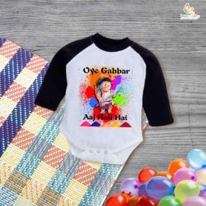 My First Holi Full Sleeve Romper – "Oye Gabbar Aaj Holi Hai" Bodysuit for Babies – Babywish