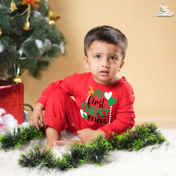 Babywish Christmas Full Body Romper Clothes My First Merry Bodysuit My First Christmas heart Print - Image 4
