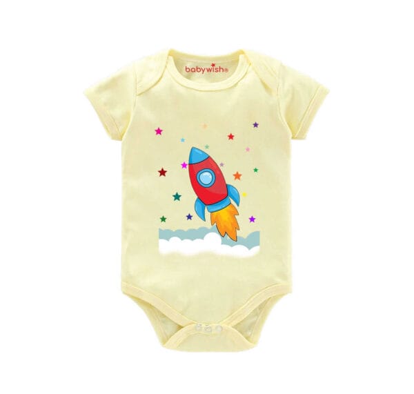 Baby First Birthday Celebrations Romper Clothes Baby Newborn Bodysuits Outfit Envelop Neck Half Sleeve Unisex Onesies "Space Ship Print" - Image 2