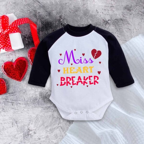 Miss Heart Breaker Baby Girl Romper – My First Valentine’s Day Full Sleeve Bodysuit | Cute Baby Girl Valentine’s Day Outfit | Newborn & Infant Clothes – Babywish - Image 3