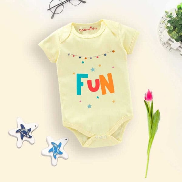 Baby First Birthday Celebrations Romper Clothes Baby Newborn Bodysuits Outfit Envelop Neck Half Sleeve Unisex Onesies "Fun Star Print" - Image 2