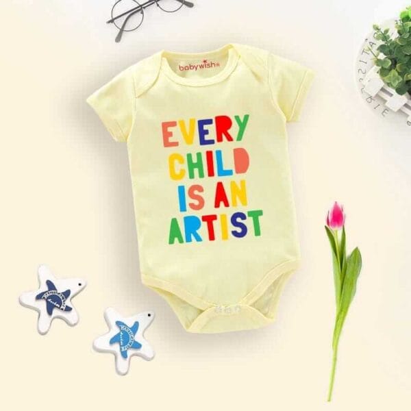 Baby First Birthday Celebrations Romper Clothes Baby Newborn Bodysuits Outfit Envelop Neck Half Sleeve Unisex Onesies "Every Child is an Artists" - Image 2