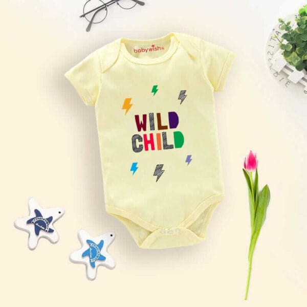 Baby First Birthday Celebrations Romper Clothes Baby Newborn Bodysuits Outfit Envelop Neck Half Sleeve Unisex Onesies "Wild Child Print" - Image 2