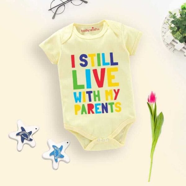 Baby First Birthday Celebrations Romper Clothes Baby Newborn Bodysuits Outfit Envelop Neck Half Sleeve Unisex Onesies "Still Live With Parents" - Image 2