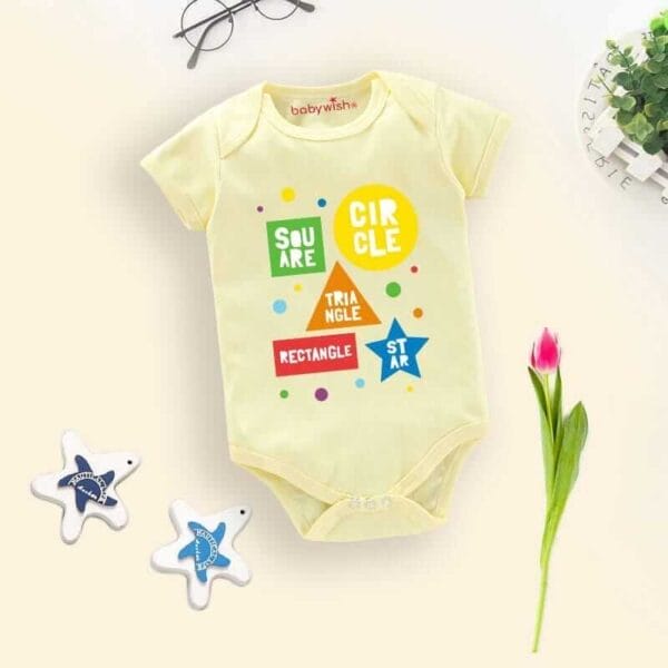 Baby First Birthday Celebrations Romper Clothes Baby Newborn Bodysuits Outfit Envelop Neck Half Sleeve Unisex Onesies "Square,Circle & Star" - Image 2