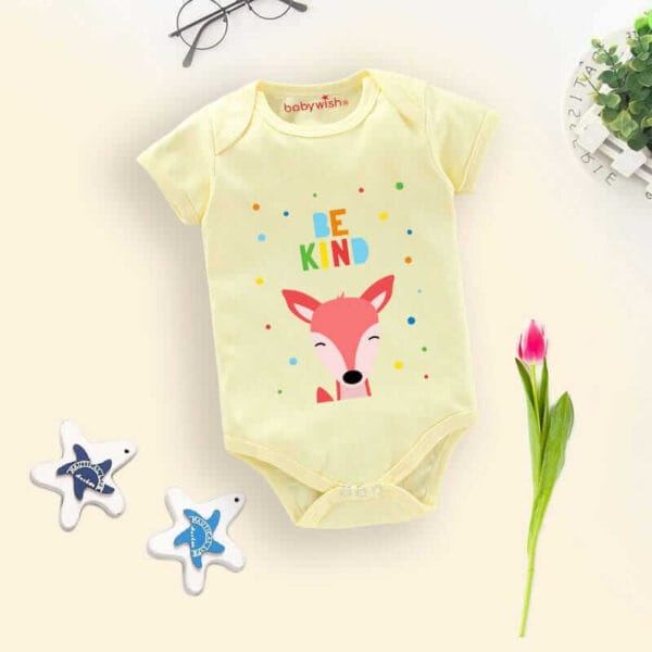 Baby First Birthday Celebrations Romper Clothes Baby Newborn Bodysuits Outfit Envelop Neck Half Sleeve Unisex Onesies "Be Kind Deer Print" - Image 4
