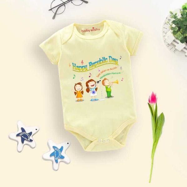 Baby First Republic Day Romper Clothes Baby Bodysuits Newborn Outfit Envelop Neck Half Sleeve Unisex Onesies"Happy Republic Day" - Image 4