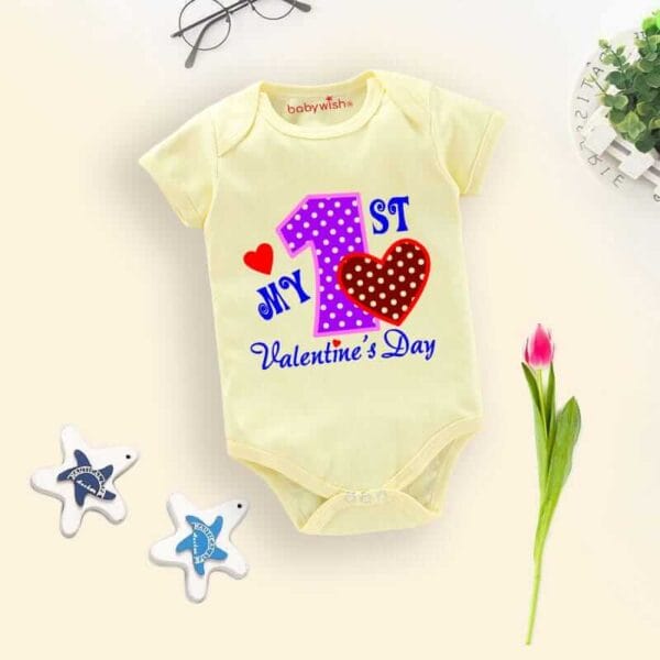 Baby First Valentine Day Romper Clothes Baby valentine Bodysuits Newborn Outfit Envelop Neck Half Sleeve Unisex Onesies"First Valentine Heart Print" - Image 2