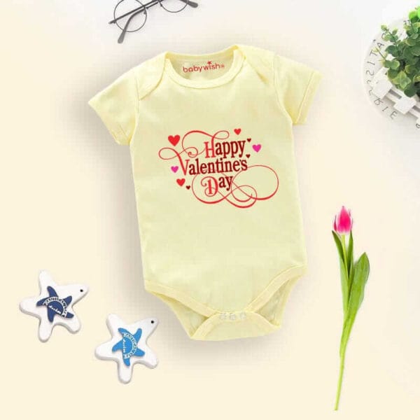 Baby First Valentine Day Romper Clothes Baby valentine Bodysuits Newborn Outfit Envelop Neck Half Sleeve Unisex Onesies"Happy Valentine Day" - Image 2