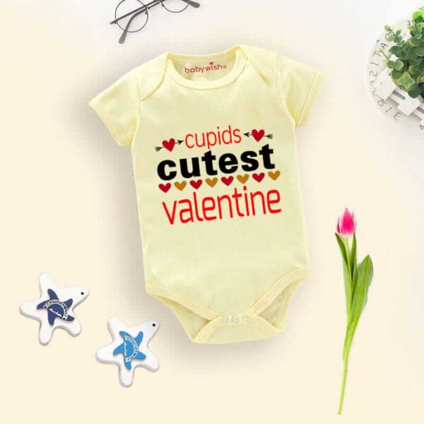Baby First Valentine Day Romper Clothes Baby valentine Bodysuits Newborn Outfit Envelop Neck Half Sleeve Unisex Onesies"Cupid Cutest Valentine" - Image 3