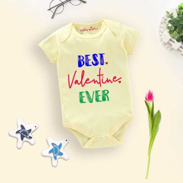 Baby First Valentine Day Romper Clothes Baby valentine Bodysuits Newborn Outfit Envelop Neck Half Sleeve Unisex Onesies"Best Valentine Ever" - Image 3