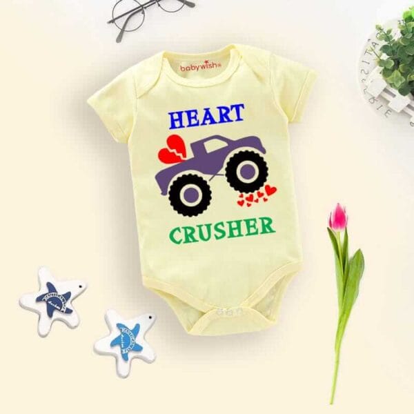 Baby First Valentine Day Romper Clothes Baby valentine Bodysuits Newborn Outfit Envelop Neck Half Sleeve Unisex Onesies"Heart Crusher" - Image 3
