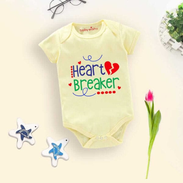 Baby First Valentine Day Romper Clothes Baby valentine Bodysuits Newborn Outfit Envelop Neck Half Sleeve Unisex Onesies"Heart Breaker Print" - Image 3