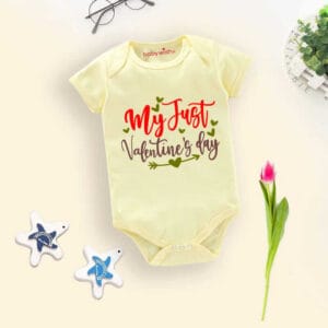 Baby First Valentine Day Romper Clothes Baby valentine Bodysuits Newborn Outfit Envelop Neck Half Sleeve Unisex Onesies"My Just Valentine"