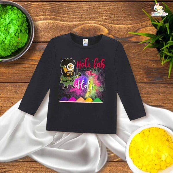 My First Holi Full Sleeve T-shirt – Gabbar Printed "My First Holi" Baby Outfit – Babywish - Image 4