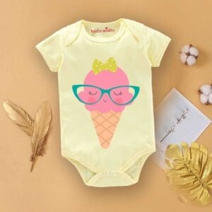 Baby First Birthday Celebrations Romper Clothes Baby Newborn Bodysuits Outfit Envelop Neck Half Sleeve Unisex Onesies "Ice-Cream Print"
