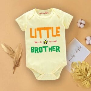 Baby First Birthday Celebrations Romper Clothes Baby Newborn Bodysuits Outfit Envelop Neck Half Sleeve Unisex Onesies "Little Brother Print"