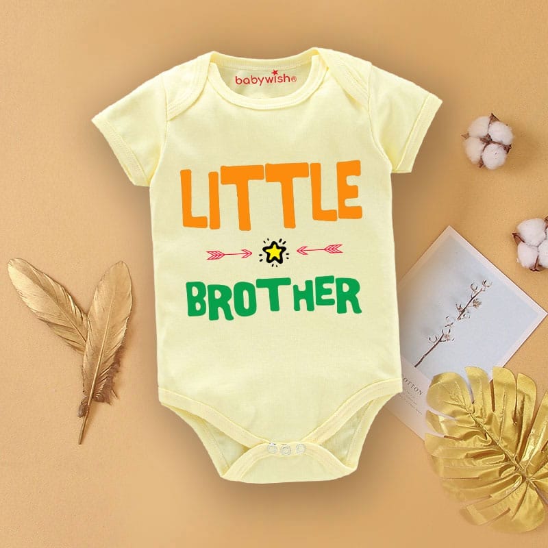 Baby First Birthday Celebrations Romper Clothes Baby Newborn Bodysuits Outfit Envelop Neck Half Sleeve Unisex Onesies "Little Brother Print"