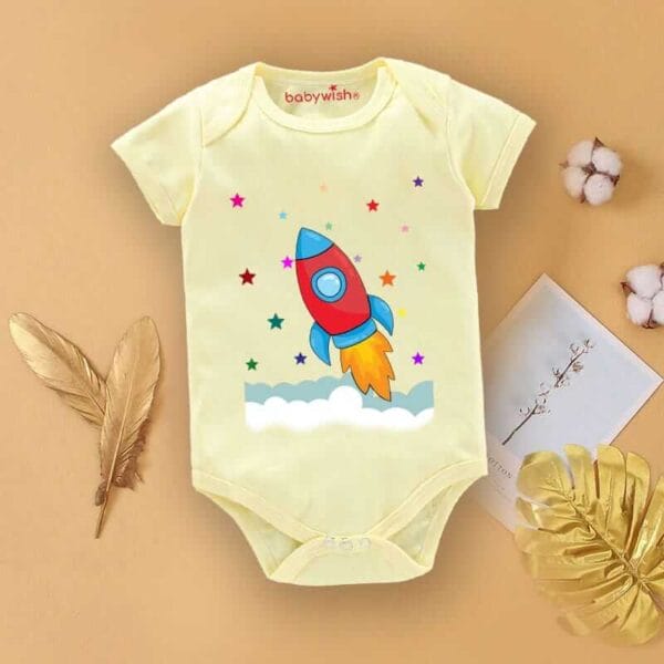 Baby First Birthday Celebrations Romper Clothes Baby Newborn Bodysuits Outfit Envelop Neck Half Sleeve Unisex Onesies "Space Ship Print" - Image 4