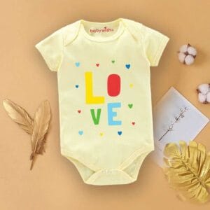 Baby First Birthday Celebrations Romper Clothes Baby Newborn Bodysuits Outfit Envelop Neck Half Sleeve Unisex Onesies "Love Heart Print"