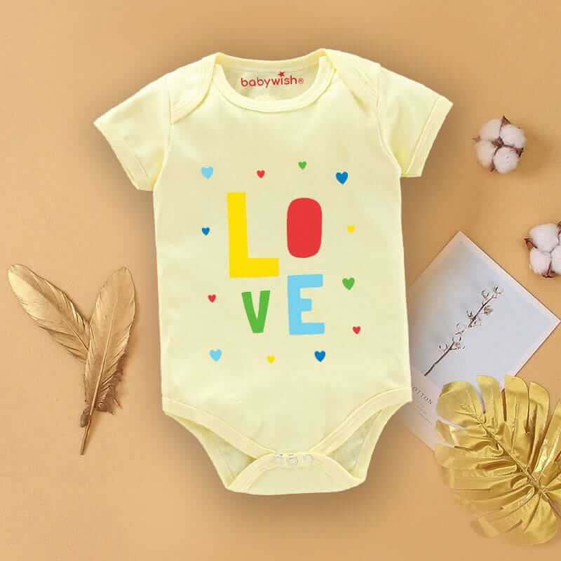 Baby First Birthday Celebrations Romper Clothes Baby Newborn Bodysuits Outfit Envelop Neck Half Sleeve Unisex Onesies "Love Heart Print"