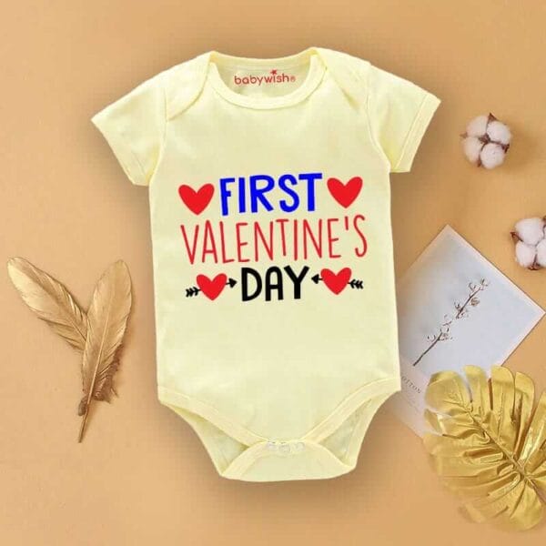 Baby First Valentine Day Romper Clothes Baby valentine Bodysuits Newborn Outfit Envelop Neck Half Sleeve Unisex Onesies"First Valentine Heart" - Image 2
