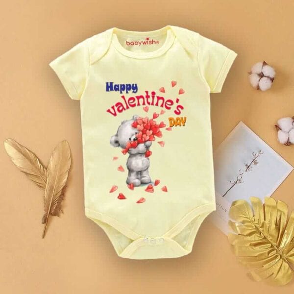 Baby First Valentine Day Romper Clothes Baby valentine Bodysuits Newborn Outfit Envelop Neck Half Sleeve Unisex Onesies"Valentine Day Red Heart" - Image 2