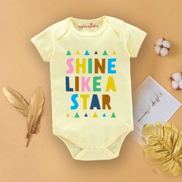 Baby First Birthday Celebrations Romper Clothes Baby Newborn Bodysuits Outfit Envelop Neck Half Sleeve Unisex Onesies "Shine Like A Star" - Image 3
