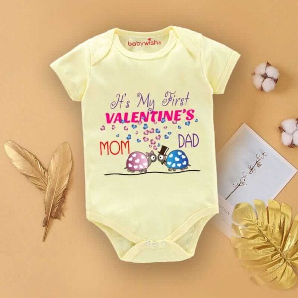Baby First Valentine Day Romper Clothes Baby valentine Bodysuits Newborn Outfit Envelop Neck Half Sleeve Unisex Onesies"Mom & Dad is my valentine" - Image 2