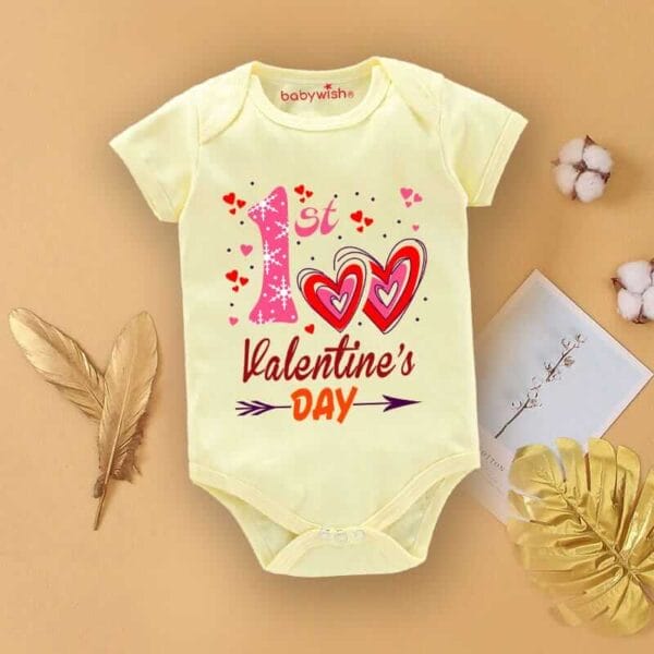 Baby First Valentine Day Romper Clothes Baby valentine Bodysuits Newborn Outfit Envelop Neck Half Sleeve Unisex Onesies"1st Heart printed" - Image 2