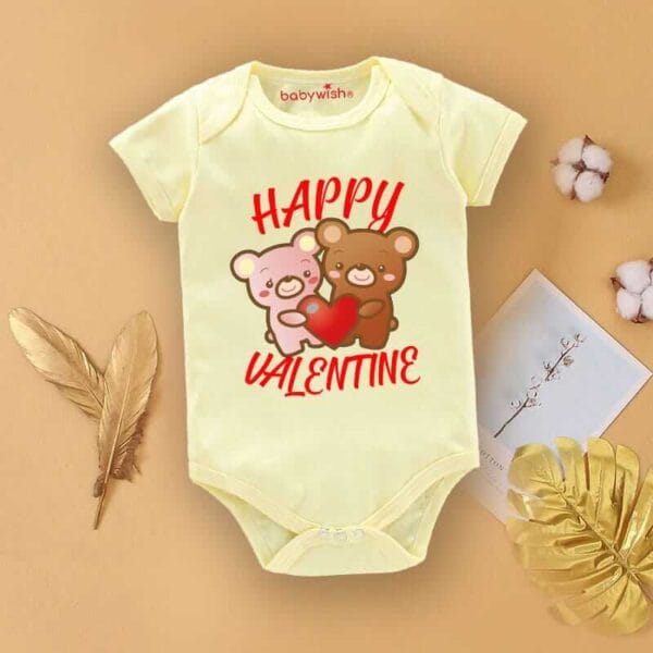 Baby First Valentine Day Romper Clothes Baby valentine Bodysuits Newborn Outfit Envelop Neck Half Sleeve Unisex Onesies"Valentine Day Beer Print" - Image 2